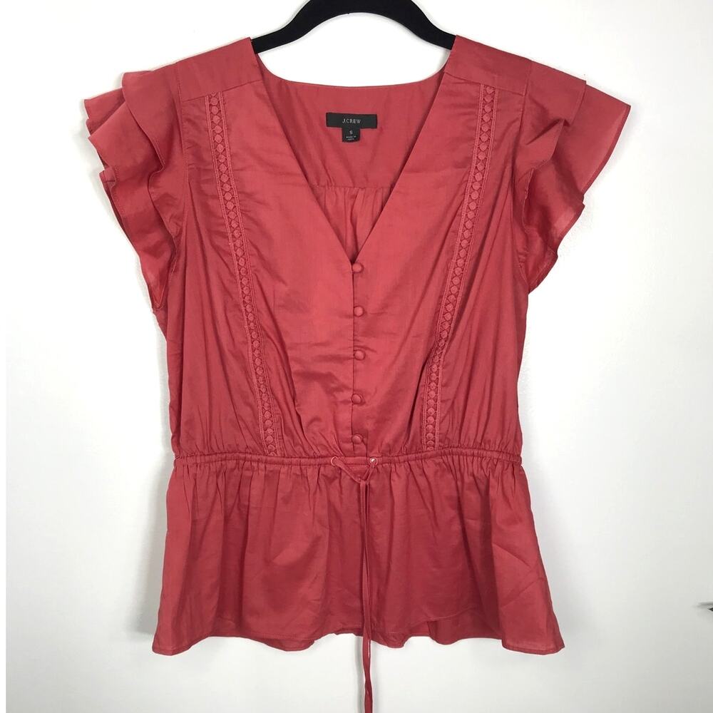 J.Crew Ruffle Blouse 100% Cotton Short Sleeve Peplum Top Spring Summer Capsule